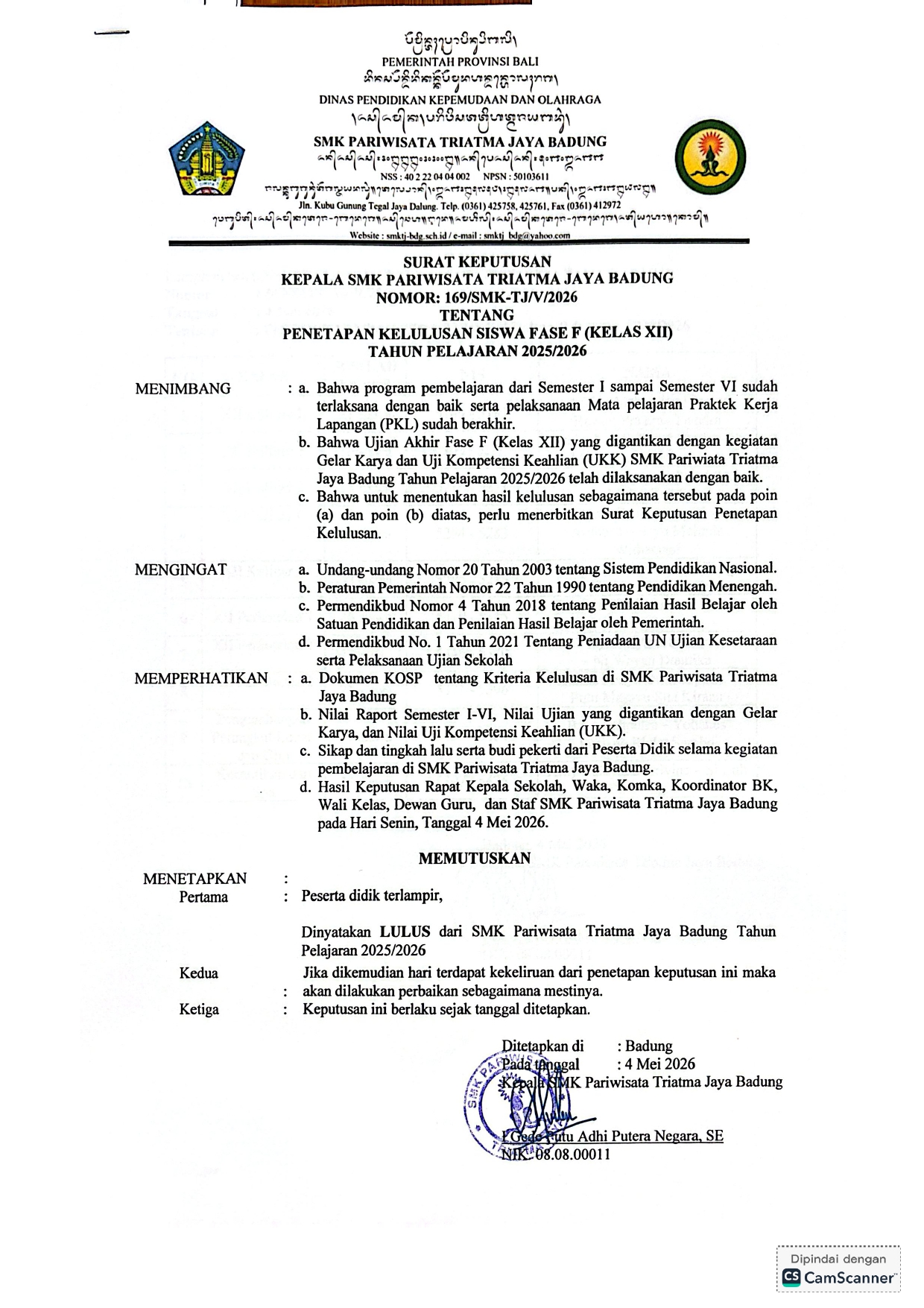 Read more about the article Pengumuman Kelulusan Siswa Tahun Ajar 2025/2026